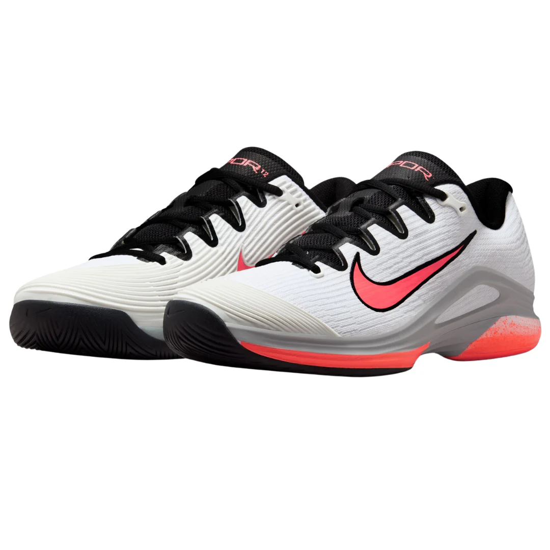 Nike Zoom Vapor 12 Mens Hard Court Tennis Shoes - White/Hot Lava Wolf Grey - Image 7