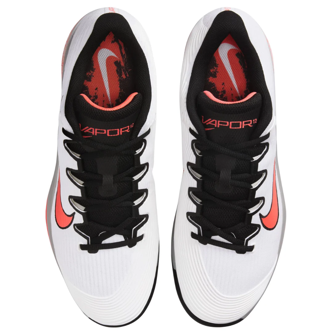 Nike Zoom Vapor 12 Mens Hard Court Tennis Shoes - White/Hot Lava Wolf Grey - Image 9